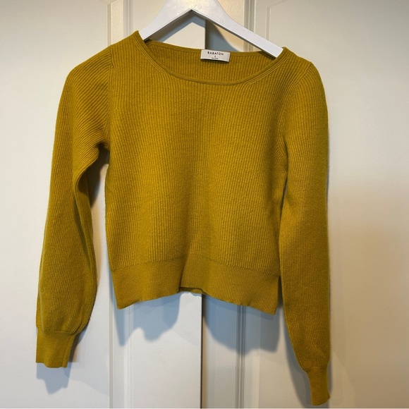 Aritzia Babaton Women's Mustard Yellow Wool Blend Sweater with Balloon Sleeve -S - Picture 6 of 9